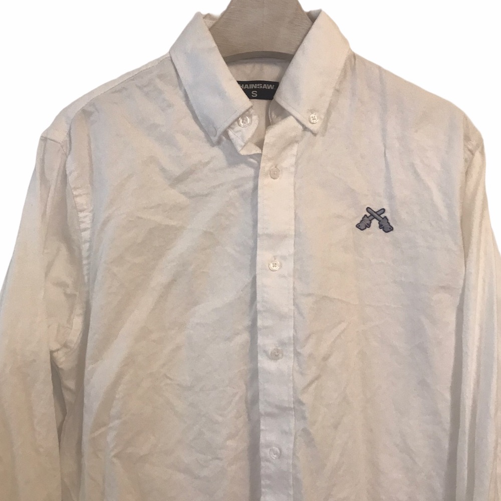 Chainsaw Shirt Button Down White Small Embroidered